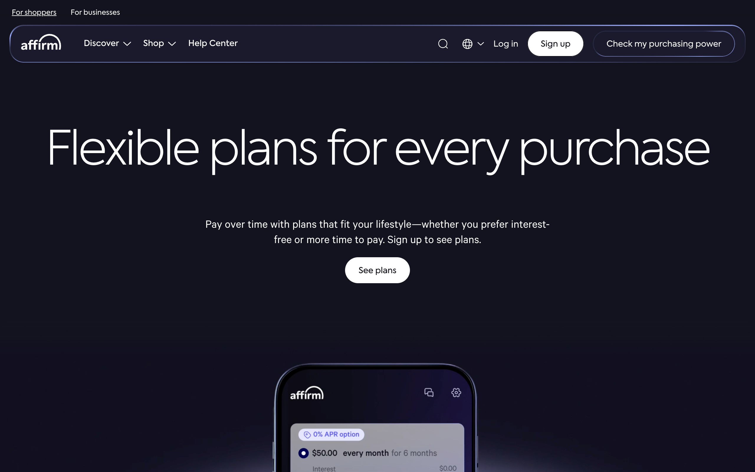 Affirm.com homepage website revamp